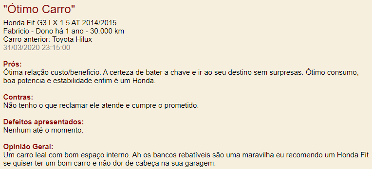 Opiniao de dono Honda Fit